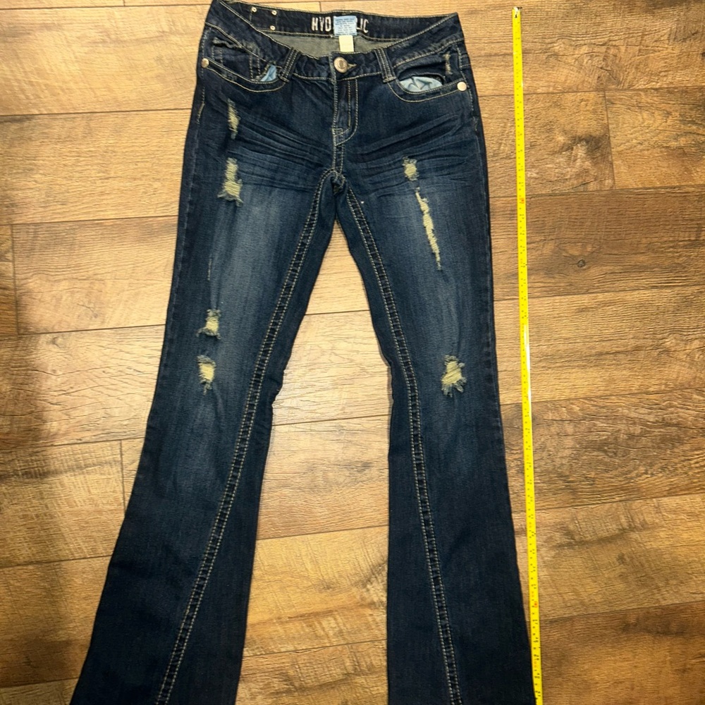 Hydraulic Blue Flare Wide Leg Jeans Distressed